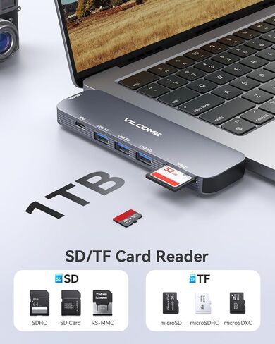 Vilcome USB C Adapter for MacBook Pro/Air M1 M2 M3 2023 2022 2021 2020 2019, 7-in-2 USB-C Hub MacBook Pro Accessories with Thunderbolt 3 PD Port, 4K@60Hz HDMI, 3 USB 3.0 Ports, TF/SD Card Reader in Kuwait