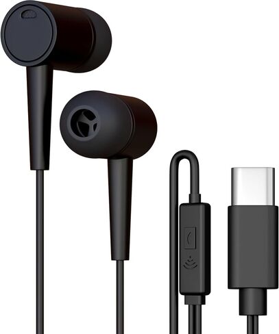 1 Pack Wired Earbuds, USB-C, in-Ear, Mic, Compatible with Phone, Tablet, Laptop, PC for School, Online Class, Meeting, Conference, Practice, Test, Black in Kuwait