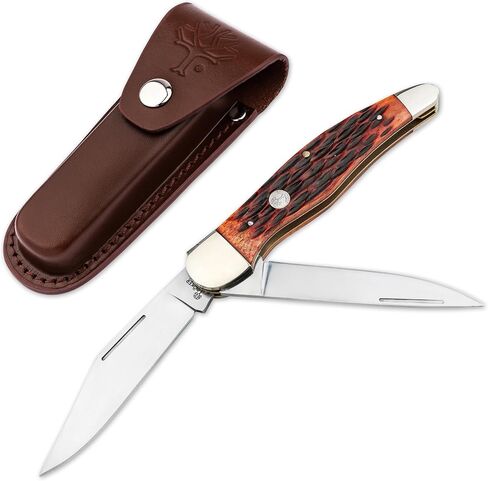 Böker Manufactory Traditional Series 2.0 Folding Hunter Jigged Brown Bone - pocket knife with bone handle scales and two blades - folding knife with D2 blade in Kuwait
