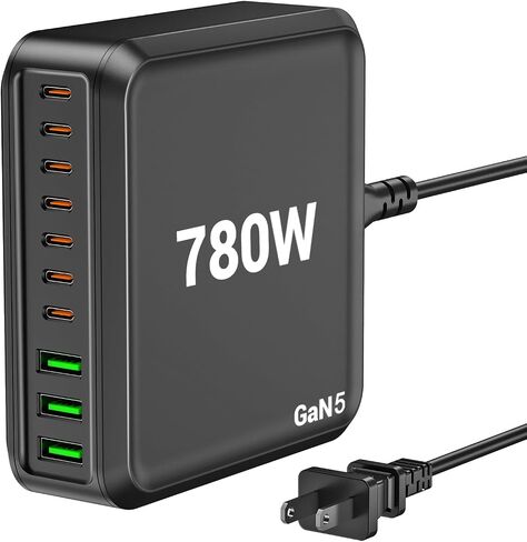 780W USB C Charger Block Fast 10-Port USB C Charging Station GaN PD 120W Laptop Charger Adapter for MacBook Pro/Air, DELL, iPad, iPhone, Samsung Galaxy Black in Kuwait