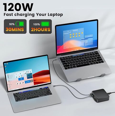 780W USB C Charger Block Fast 10-Port USB C Charging Station GaN PD 120W Laptop Charger Adapter for MacBook Pro/Air, DELL, iPad, iPhone, Samsung Galaxy Black in Kuwait