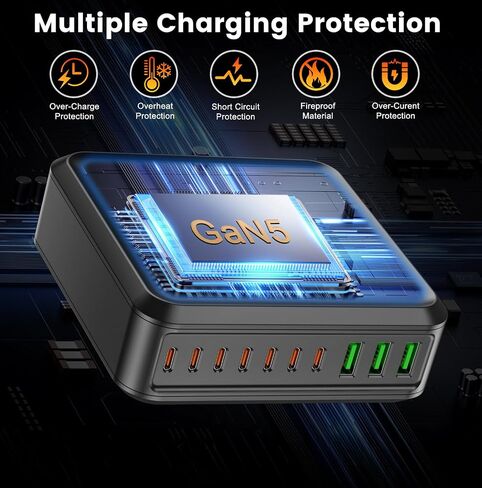 780W USB C Charger Block Fast 10-Port USB C Charging Station GaN PD 120W Laptop Charger Adapter for MacBook Pro/Air, DELL, iPad, iPhone, Samsung Galaxy Black in Kuwait