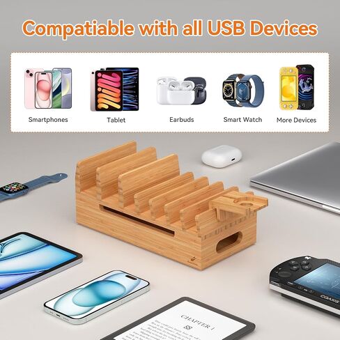 Pezin & Hulin Bamboo Charging Station for Multiple Device Phone Watch Stand in Kuwait