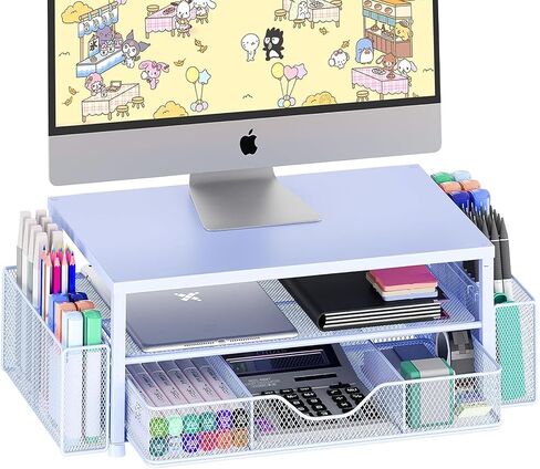 OPNICE Desk Organizers and Accessories, Computer Monitor Stand Riser with Drawer and 2 Pen Holders, Printer & Laptop Stand, Office Desk Accessories & Workspace Organizers for Home Office Supplies, Black in Kuwait