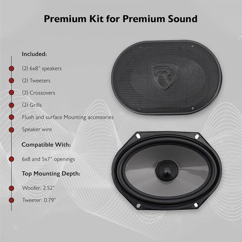 Rockville RV68.2C 6x8" Component Car Speakers, 900W, 4 Ohm, CEA Rated, Polypropylene Woofer, Butyl Surround, 1.2" PEI Tweeter, Perfect for Car Audio in Kuwait