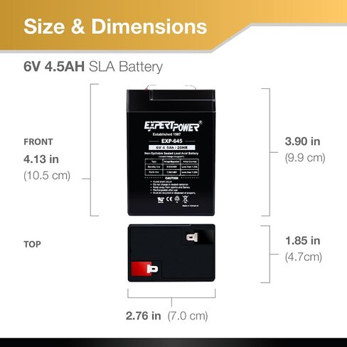 ExpertPower EXP645-6V 4.5Ah / 20HR SLA Rechargeable 6V Battery for Ride on Toys, Emergency Light, Exit Sign Battery Replacement, Sealed Lead Acid 6 Volt Batteries with F1 Terminals in Kuwait