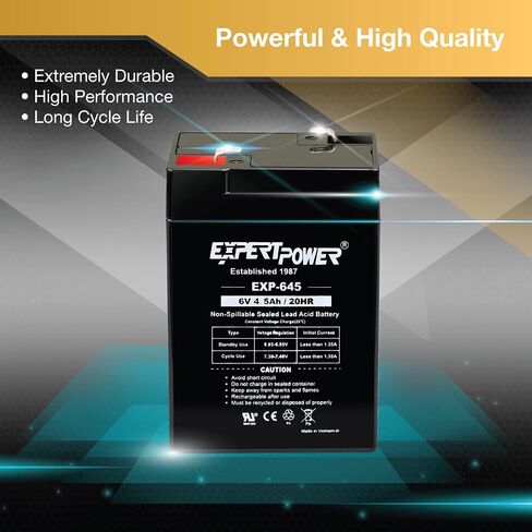 ExpertPower EXP645-6V 4.5Ah / 20HR SLA Rechargeable 6V Battery for Ride on Toys, Emergency Light, Exit Sign Battery Replacement, Sealed Lead Acid 6 Volt Batteries with F1 Terminals in Kuwait