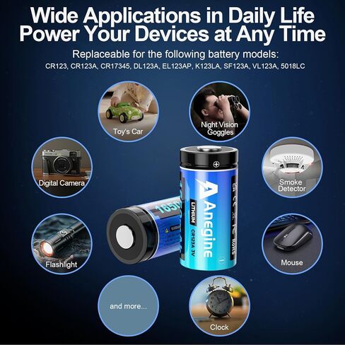 anegine CR123A 3V Lithium Battery 1650mAh, 123A Lithium Batteries 10 Years Shelf Life CR123 3 Volt High Power CR17345 CR17335 Non-Rechargeable | Ultra-Compatible (40 Pack) in Kuwait