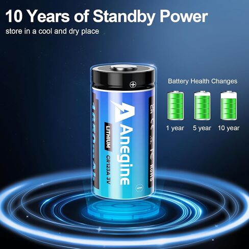 anegine CR123A 3V Lithium Battery 1650mAh, 123A Lithium Batteries 10 Years Shelf Life CR123 3 Volt High Power CR17345 CR17335 Non-Rechargeable | Ultra-Compatible (40 Pack) in Kuwait