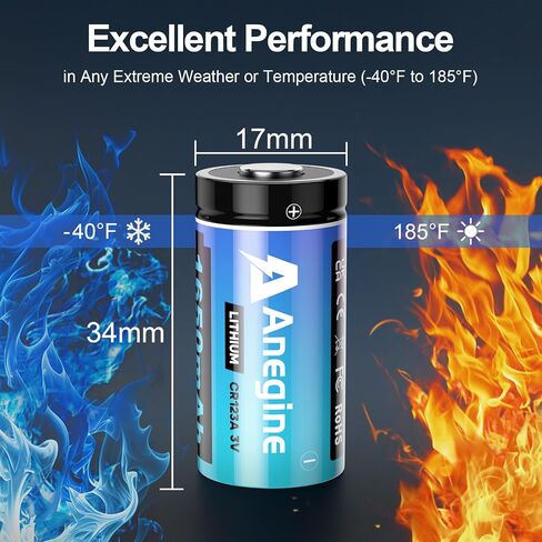anegine CR123A 3V Lithium Battery 1650mAh, 123A Lithium Batteries 10 Years Shelf Life CR123 3 Volt High Power CR17345 CR17335 Non-Rechargeable | Ultra-Compatible (40 Pack) in Kuwait