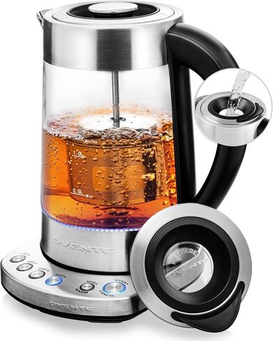 OVENTE 1.7L Glass Electric Kettle with Tea Infuser, Silver KG733S in Saudi Arabia