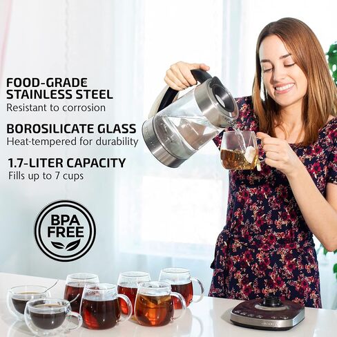 OVENTE 1.7L Glass Electric Kettle with Tea Infuser, Silver KG733S in Saudi Arabia