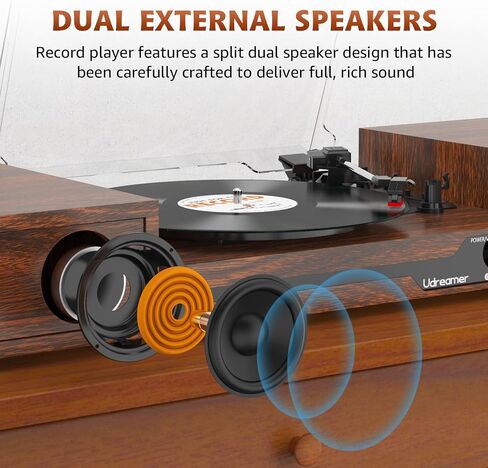 Vinyl Record Player with External Speakers, Bluetooth Turntable, Coffee in Kuwait