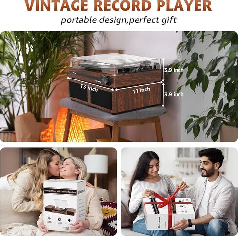 Vinyl Record Player with External Speakers, Bluetooth Turntable, Coffee in Kuwait