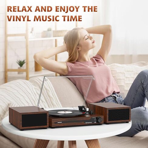 Vinyl Record Player with External Speakers, Bluetooth Turntable, Coffee in Kuwait
