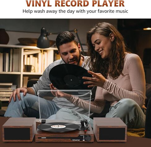 Vinyl Record Player with External Speakers, Bluetooth Turntable, Coffee in Kuwait