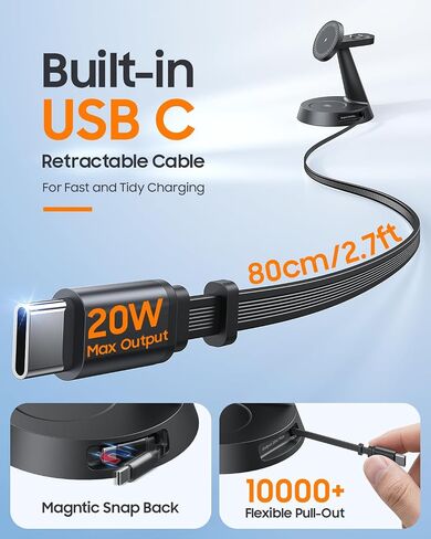 Meifigno 4 in 1 Magnetic Wireless Charger with 20W Fast Retractable Cable in Kuwait