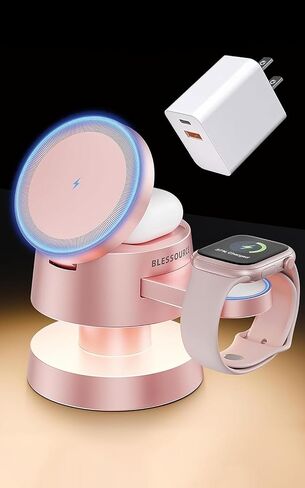 15W 4 in 1 Wireless Charging Station with Night Light for Apple & Samsung in Kuwait