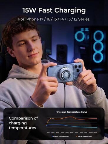Magnetic Wireless Charger with Active Semiconductor Cooling System,15W Qi2 MagSafe Fast Charging Pad for Gaming & Live Streaming, Phone Cooler for Video Recording for iPhone 17 16 15 14 13 12 Series in Kuwait
