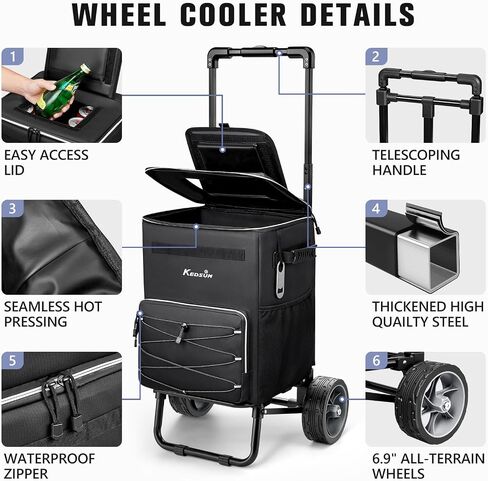 KEDSUM 60-Can 250LB Rolling Cooler, 20H Cold Retention Cooler with Wheels in Kuwait
