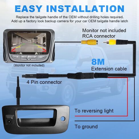 Rear Tailgate Handle Backup Camera Compatible with 2007-2013 Chevy Silverado/GMC Sierra 1500 2500HD 3500HD Tailgate Reversing View Park Assist Camera Replaces 22755304 180°Wide Angle in Kuwait