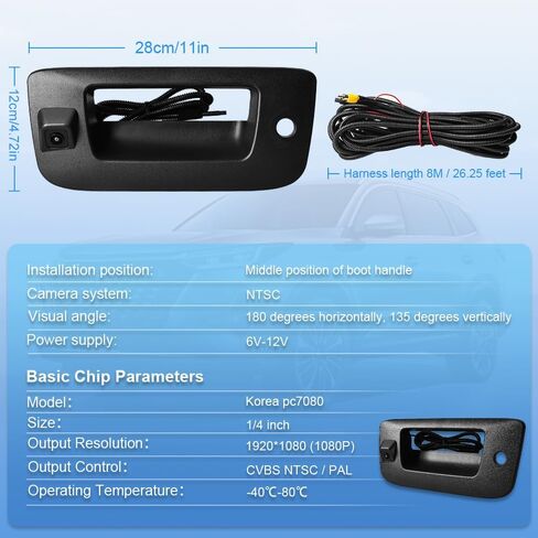 Rear Tailgate Handle Backup Camera Compatible with 2007-2013 Chevy Silverado/GMC Sierra 1500 2500HD 3500HD Tailgate Reversing View Park Assist Camera Replaces 22755304 180°Wide Angle in Kuwait