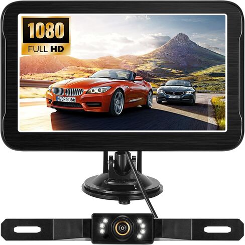 Wired Backup Camera System, 1080P HD 7-Inch Monitor with Suction Cup, Easy Install License Plate Reverse Camera with Night Vision, Plug & Play via Cigarette Lighter for Car, SUV, Pickup in Kuwait