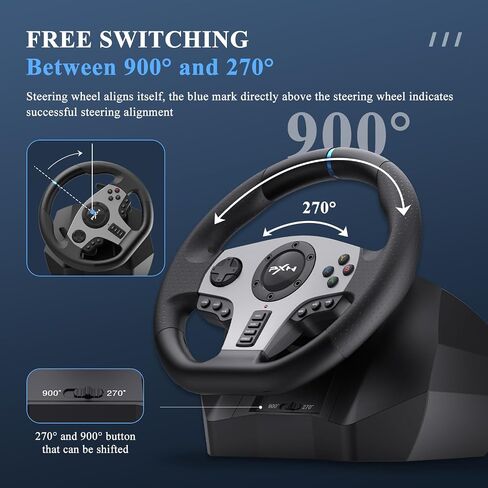 PXN V9 Steering Wheel - Vibration Feedback Gaming Racing Wheel with Shifter and Pedals for PC, PS3, PS4, Xbox One, Xbox Series X/S, and Switch(Used - Like New) in Kuwait