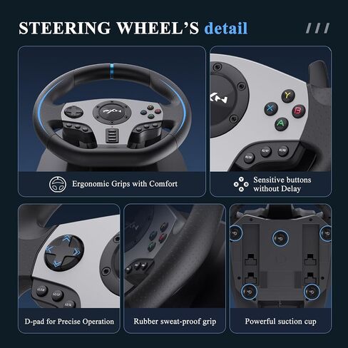 PXN V9 Steering Wheel - Vibration Feedback Gaming Racing Wheel with Shifter and Pedals for PC, PS3, PS4, Xbox One, Xbox Series X/S, and Switch(Used - Like New) in Kuwait