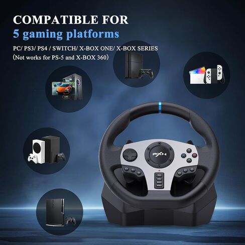 PXN V9 Steering Wheel - Vibration Feedback Gaming Racing Wheel with Shifter and Pedals for PC, PS3, PS4, Xbox One, Xbox Series X/S, and Switch(Used - Like New) in Kuwait