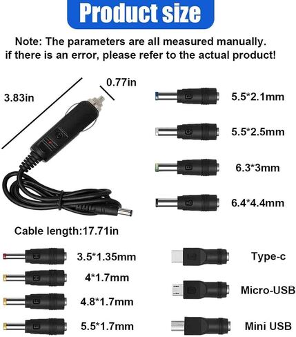 12V Car Charger with 5V DC Power Cable, 11 Connectors (Black) in Saudi Arabia