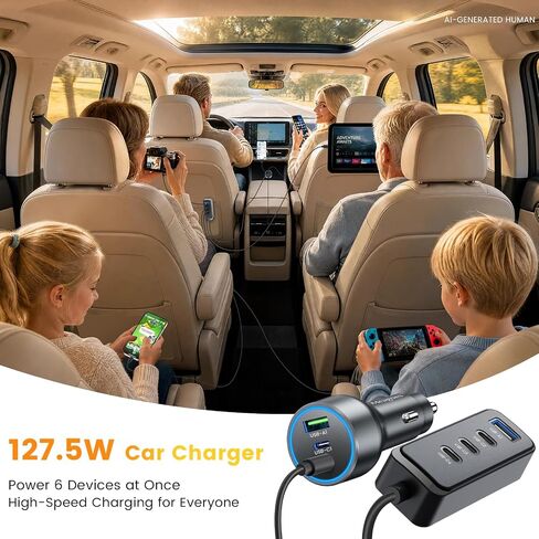 127.5W Fast USB C Car Charger Multiple Ports, 6 Port Road Trip Essentials in Kuwait