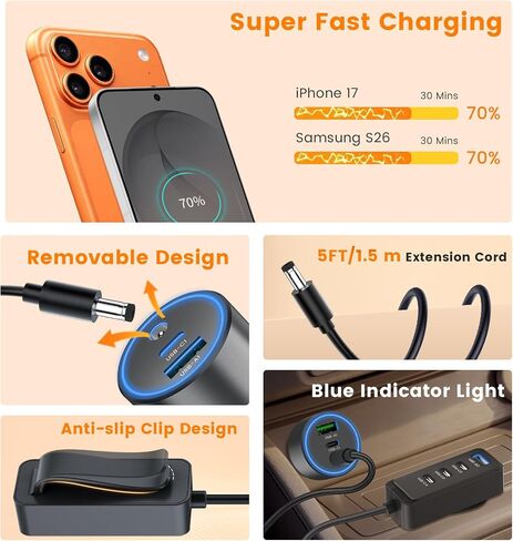 127.5W Fast USB C Car Charger Multiple Ports, 6 Port Road Trip Essentials in Kuwait
