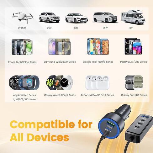 127.5W Fast USB C Car Charger Multiple Ports, 6 Port Road Trip Essentials in Kuwait
