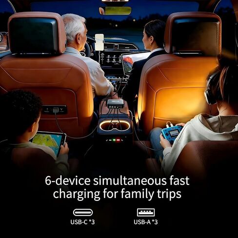 200W USB C Car Charger, 6 Port Multi Fast Charging Car Charger with PD 100W 3.0 PPS, Laptop Car Charger Compatible with MacBook, Galaxy S26/S25, Dell, HP& Other Electronics - Simultaneous Charging in Kuwait