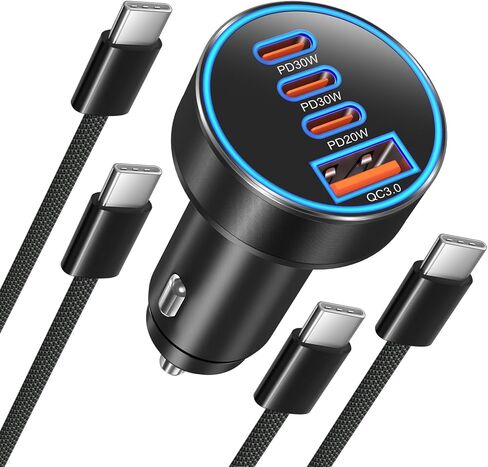 98W Car Charger USB C, 4 Port Fast Cigarette Lighter USB Charger with Cable in Kuwait