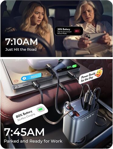 LISEN Retractable Car Charger Gift Box Edition, 84W Cars Phone Charger with Retractable Cable, Car Accessories Gifts for Men Women, 2025, USB C Fast Cars Adapter for iPhone 17 16 15 14 in Kuwait