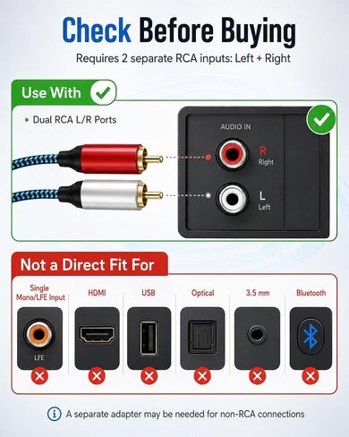 RCA Cable 5ft/1.5M 2RCA Male to 2RCA Male Stereo Audio Cable Nylon-Braided Auxiliary Audio Cord for Home Theater HDTV Amplifiers Hi-Fi Systems Speakers and etc in Kuwait