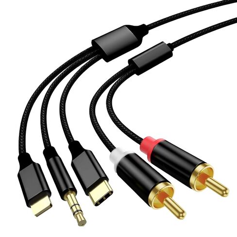 Lightning to RCA Cable Audio Auxiliary Adapter, RCA to 3.5mm Cable, USB C to 2 RCA Audio Cable (3-in-1 Audio Cable) for Power Amplifier, Car, Home Theater, Speakers, etc. (Lightning Compatible) in Kuwait