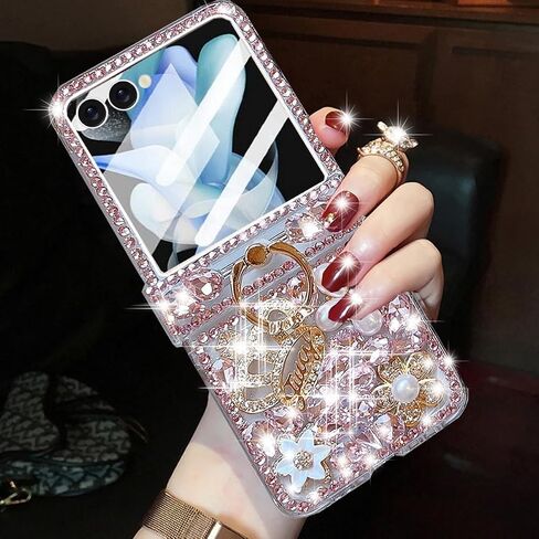 Changjia for Samsung Galaxy Z Flip 8 5G Glitter Case with Hinge Protection Ring Holder,Cute Luxury 3D Crown Bling Sparkle Crystal Rhinestones Diamond Gems Women Girls Case for Galaxy Z Flip 8 5G, Pink in Kuwait