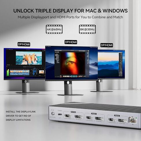 Minisopuru MD6950U DisplayLink Docking Station 3 Monitors with 3 HDMI 3 DP in Kuwait