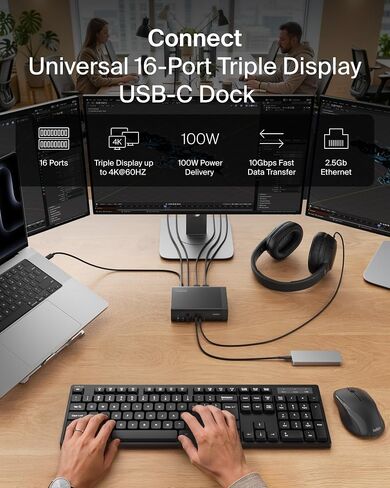 Belkin Docking Station 16 in 1 Triple DisplayLink 100W PD 3 HDMI USB-C Dock in Kuwait
