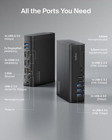 Belkin Docking Station 16 in 1 Triple DisplayLink 100W PD 3 HDMI USB-C Dock in Kuwait