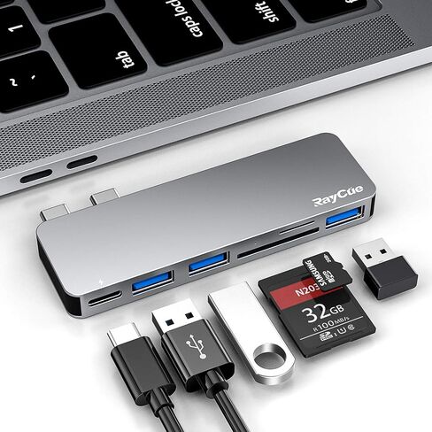 RayCue USB C Adapter for MacBook Pro/MacBook Air M1 M2 M3 2023 2022 2021 13" 15" 16",6 in 1 USB-C Hub MacBook Pro Accessories with 3 USB 3.0 Ports, USB C to SD/TF Card Reader and Thunderbolt 3 PD Port in Kuwait