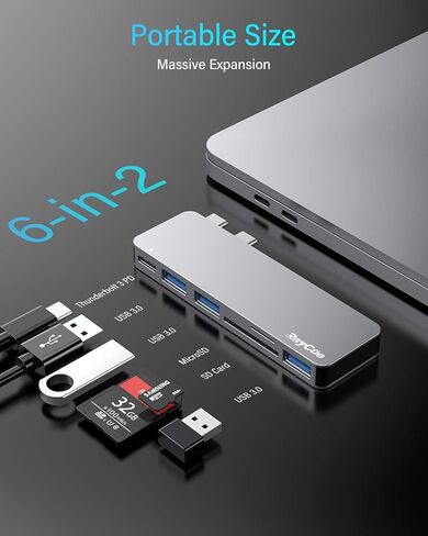 RayCue USB C Adapter for MacBook Pro/MacBook Air M1 M2 M3 2023 2022 2021 13" 15" 16",6 in 1 USB-C Hub MacBook Pro Accessories with 3 USB 3.0 Ports, USB C to SD/TF Card Reader and Thunderbolt 3 PD Port in Kuwait