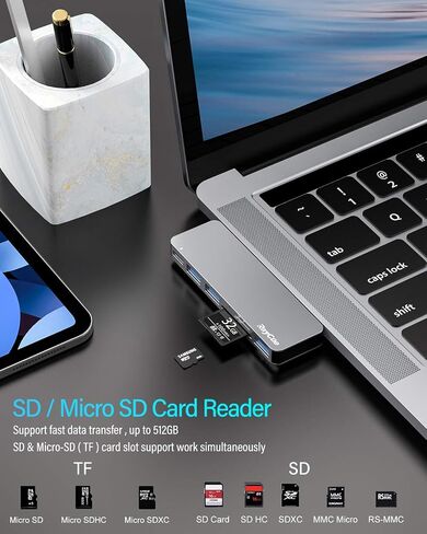 RayCue USB C Adapter for MacBook Pro/MacBook Air M1 M2 M3 2023 2022 2021 13" 15" 16",6 in 1 USB-C Hub MacBook Pro Accessories with 3 USB 3.0 Ports, USB C to SD/TF Card Reader and Thunderbolt 3 PD Port in Kuwait
