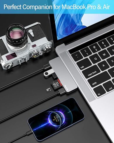 RayCue USB C Adapter for MacBook Pro/MacBook Air M1 M2 M3 2023 2022 2021 13" 15" 16",6 in 1 USB-C Hub MacBook Pro Accessories with 3 USB 3.0 Ports, USB C to SD/TF Card Reader and Thunderbolt 3 PD Port in Kuwait