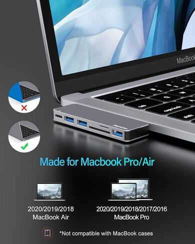 RayCue USB C Adapter for MacBook Pro/MacBook Air M1 M2 M3 2023 2022 2021 13" 15" 16",6 in 1 USB-C Hub MacBook Pro Accessories with 3 USB 3.0 Ports, USB C to SD/TF Card Reader and Thunderbolt 3 PD Port in Kuwait