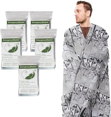 MODERN NEEDS Titan Shield Emergency Survival Blanket 5-Pack - Mylar Sheet Space Blanket for Camping, Hiking, Hunting, First aid, car kit, Sports, Bug Out Bag, Prepper Gear Travel, Outdoor kit in Kuwait