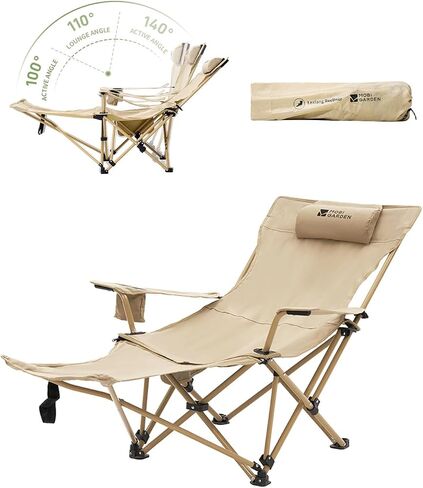 MOBI GARDEN Reclining Camping Chair with Foot Rest, Folding Lounge Chair in Kuwait